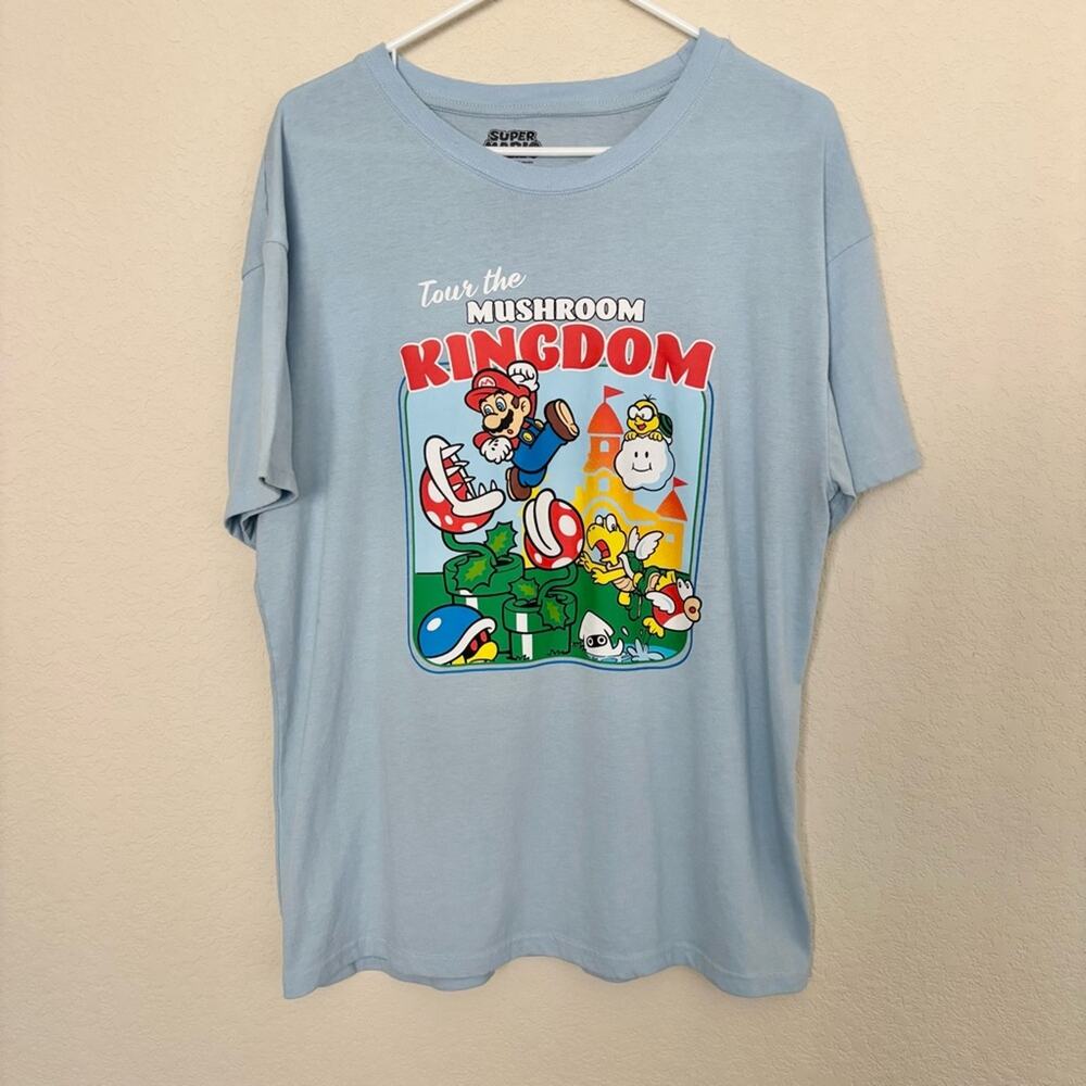 Nintendo Super Mario Mushroom Kingdom Graphic Tee Blue Unisex S/M